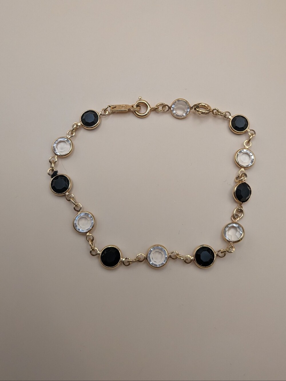 Swarovski Crystal Bezel Chain Bracelet Black and Clear Stones Adjustable Size